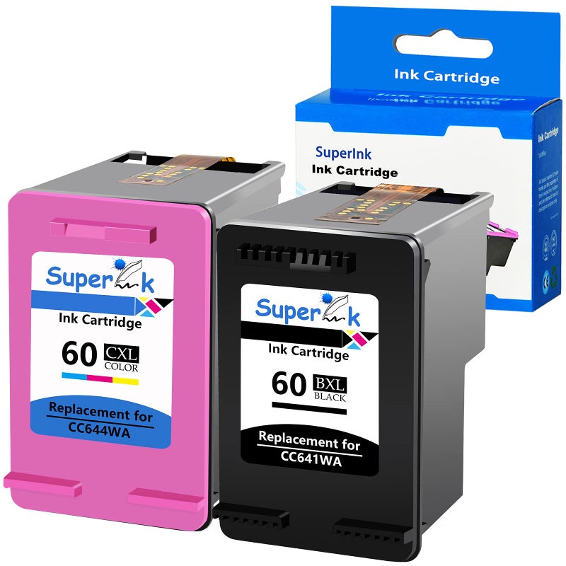 SuperInk Remanufactured Ink Cartridge Replacement for HP 60 60XL CC641WA CC644WA Compatible for Deskjet D1660 D1663 PhotoSmart C4600 C4610 Envy 100 110 All-in-One Printer (1 Black,1 Tri-Color) - Image 1